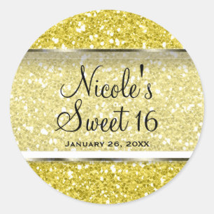 Sticker Rond Faveur de fête personnalisée Sweet 16 Glam Paillet