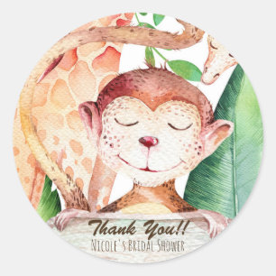 Sticker Rond Faveur de fête pour Baby Shower Singe de la Jungle