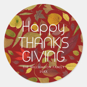 Sticker Rond Faveur de feuilles d'automne de Thanksgiving moder