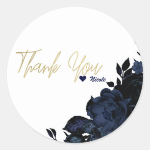 Sticker Rond Faveur de fleurs de marine bleu foncé Floral Gothi