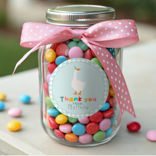 Sticker Rond Faveur de Gingham Anniversaire Ferme Bleue Garçon 