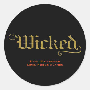 Sticker Rond Faveur de Halloween à l'aspect or faux méchant