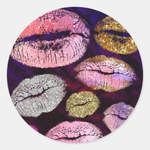 Sticker Rond Faveur de Maquillage Beauté Lèvres Baiser Pailleté