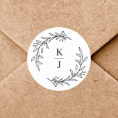 Sticker Rond Faveur de mariage à initiale de monogramme à feuil
