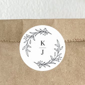 Sticker Rond Faveur de mariage à initiale de monogramme à feuil