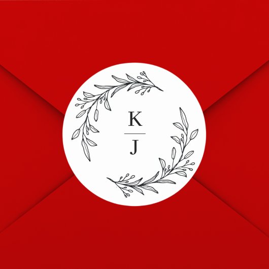 Sticker Rond Faveur de mariage à initiale de monogramme à feuil