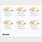Sticker Rond Faveur de mariage à l'aquarelle bleue corail pêche (Feuille)