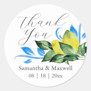 Sticker Rond Faveur de mariage au citron aquarelle