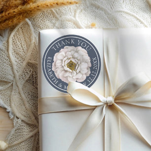 Sticker Rond Faveur de mariage bohème bleu et blanc floral