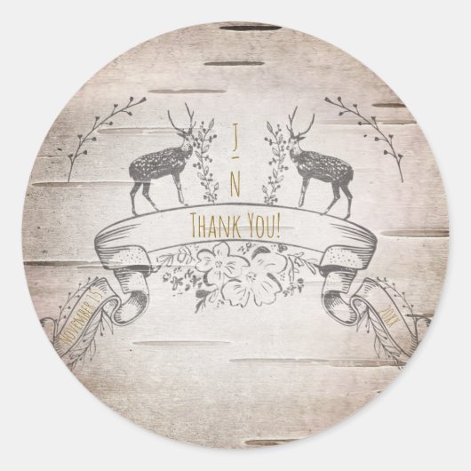 Sticker Rond Faveur de mariage Cerf rustique & Branches de boul (Devant)