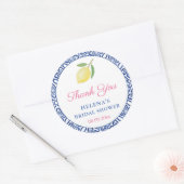 Sticker Rond Faveur de mariage Chic Lemons Italian Blue Tiles (Enveloppe)
