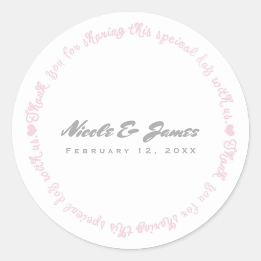 Sticker Rond Faveur de mariage chic moderne rose et blanc Merci (Devant)