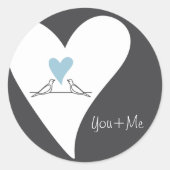 Sticker Rond Faveur de mariage Cœur Bleu Clair Oiseaux d'Amour (Devant)