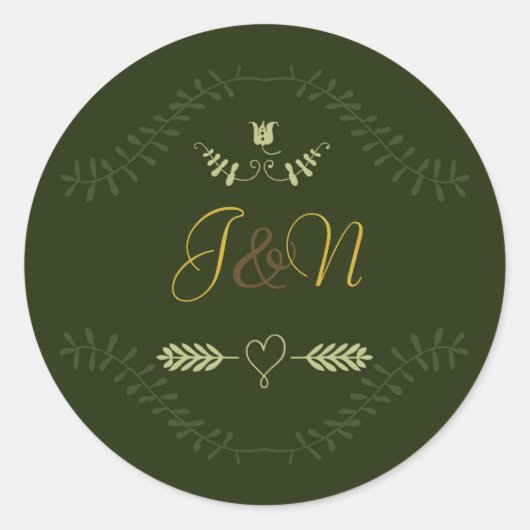 Sticker Rond Faveur de mariage de fête botanique verte rustique (Devant)