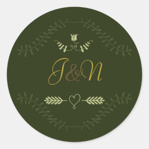 Sticker Rond Faveur de mariage de fête botanique verte rustique