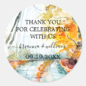 Sticker Rond Faveur de mariage de forêt automnale rustique (Devant)
