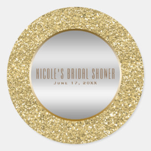 Sticker Rond Faveur de mariage élégant pailleté argent et or
