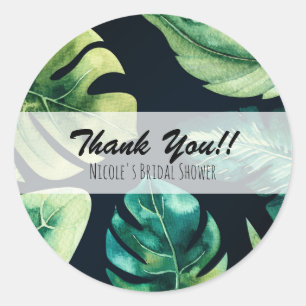 Sticker Rond Faveur de mariage élégante aux feuilles tropicales