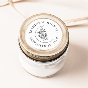 Sticker Rond Faveur de mariage élégante botanique lune et étoil