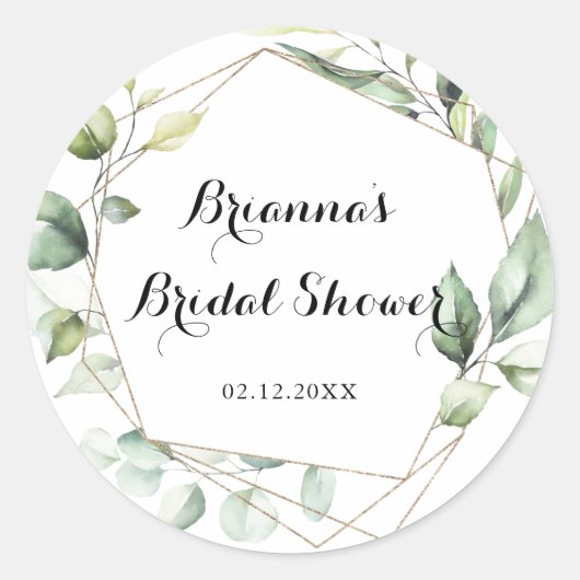 Sticker Rond Faveur de mariage élégante géométrique or et vert (Devant)