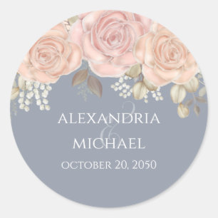 Sticker Rond Faveur de mariage floral aquarelle rose poussiéreu