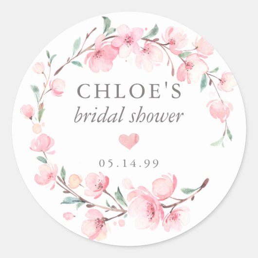 Sticker Rond Faveur de mariage floral rose poudré (Devant)