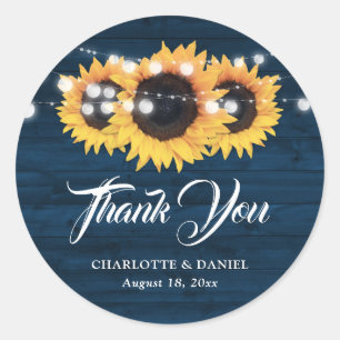Sticker Rond Faveur de mariage Merci Tournesol Bleu Marine Rust