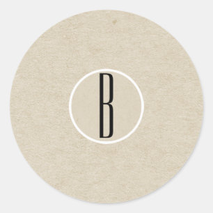Sticker Rond Faveur de mariage monogramme rustique kraft minima