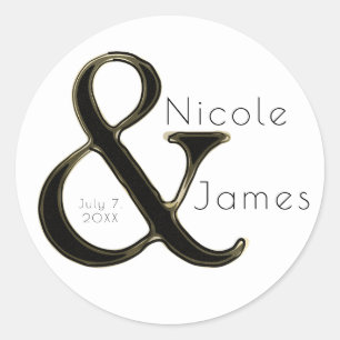 Sticker Rond Faveur de mariage personnalisée Ampersand chic noi