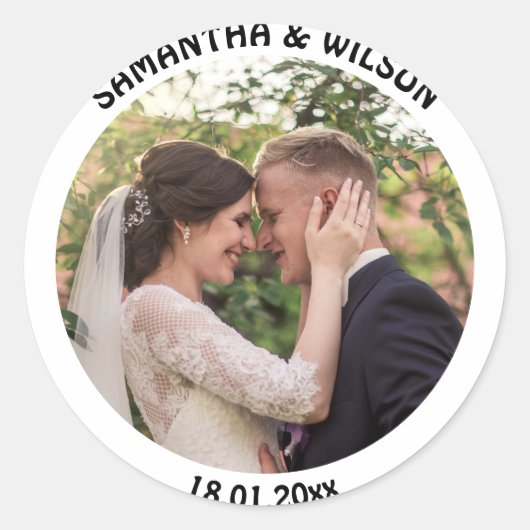 Sticker Rond Faveur de mariage personnalisée | Or |Photo (Devant)