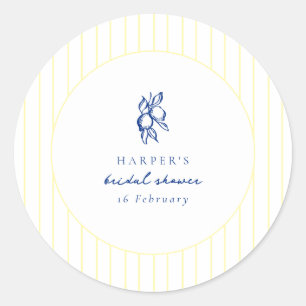 Sticker Rond Faveur de mariage Simple Bleu et Jaune Citrons