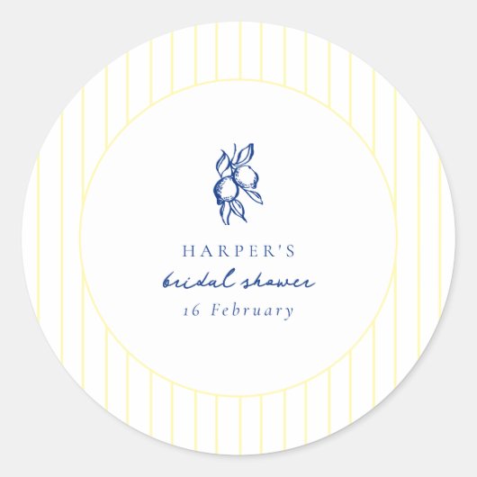 Sticker Rond Faveur de mariage Simple Blue & Yellow Lemons (Devant)