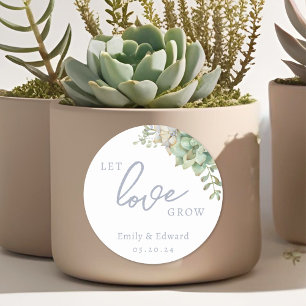 Sticker Rond Faveur de mariage Succulente Aquarelle Laissez l'a