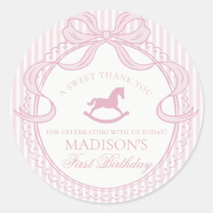 Sticker Rond Faveur de naissance Cheval à Bascule Ruban Coquett