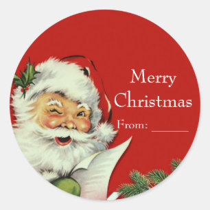 Sticker Rond Faveur de Noël rouge du Père Noël vintage