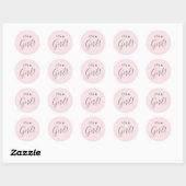 Sticker Rond Faveur de point rose pâle C'est une fille (Feuille)