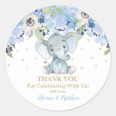 Sticker Rond Faveur de remerciement de Baby Shower Éléphant Flo (Devant)