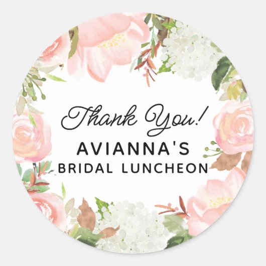 Sticker Rond Faveur de remerciement de douche de mariage floral (Devant)