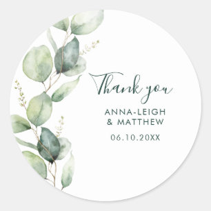 Sticker Rond Faveur de remerciement de mariage à l'eucalyptus a