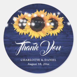 Sticker Rond Faveur de remerciement de mariage Tournesol Bois B