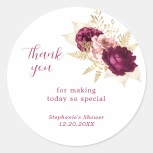 Sticker Rond Faveur de remerciement floral or Bourgogne