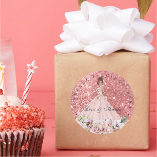 Sticker Rond Faveur de remerciement florale en or rose pour Qui
