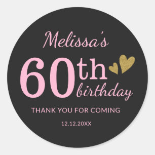 Sticker Rond Faveur de remerciement pour 60e anniversaire noir 