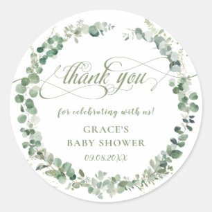 Sticker Rond Faveur de remerciement pour Baby Shower avec verdu