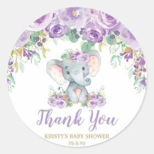 Sticker Rond Faveur de remerciement pour Baby Shower Éléphant F