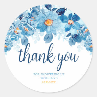 Sticker Rond Faveur de remerciement pour Baby Shower floral aqu