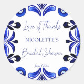 Sticker Rond Faveur de shower de mariage en carreau méditerrané (Devant)