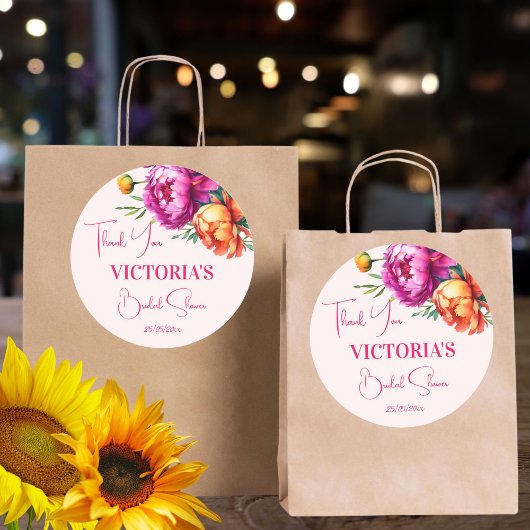 Sticker Rond Faveur de shower de mariage floral magenta rose pê