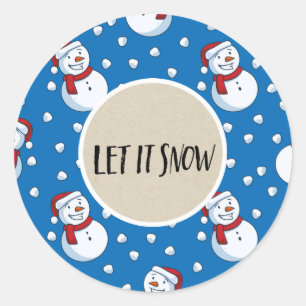 Sticker Rond Faveur de vacances d'hiver Bonhomme de neige bleu
