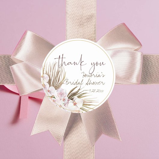 Sticker Rond Faveur d'orchidée rose florale séchée Boho 